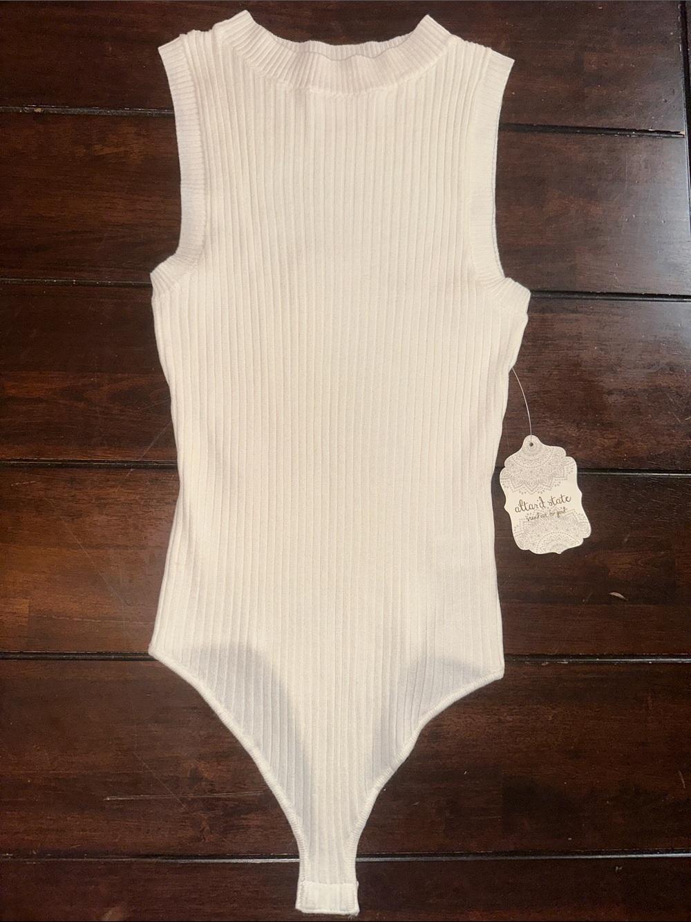 Altar'd State Women’s Cream Ribbed Sleeveless Bodysuit